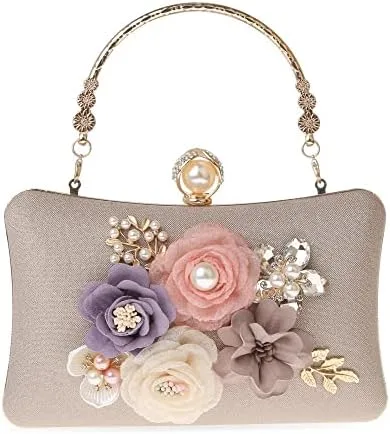 Miniatura 4 de Rkrouco Evening HandBags for Women Flower Wedding Clutch Purse Satin Floral Ladies Party Crossbody Bag
