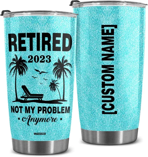 Miniatura 12 de WHIDOBE Taza de jubilación divertida personalizada con texto en inglés "Retired Not My Problem Any", taza para mujeres, hombres, papá, mamá, taza