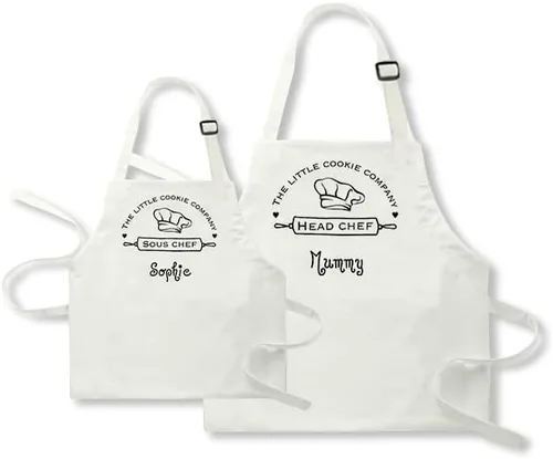Paquete de 2 delantales personalizados para padres e hijos, delantales ajustables con foto con nombre personalizado para cocina, cocina, hornear,