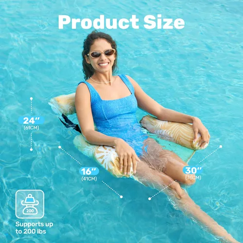 Miniatura 5 de Sloosh Sillas flotantes de piscina para adultos, sillas inflables de piscina, hamaca flotante con patrón de plantas para adultos, flotadores