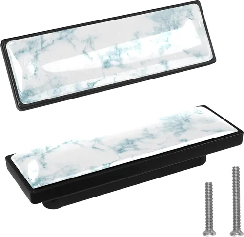 Miniatura 9 de LORVIES Paquete de 4 pomos decorativos de mármol de 3.6 pulgadas para gabinete, vidrio ABS largo rectangular negro, manijas de puerta de cajón