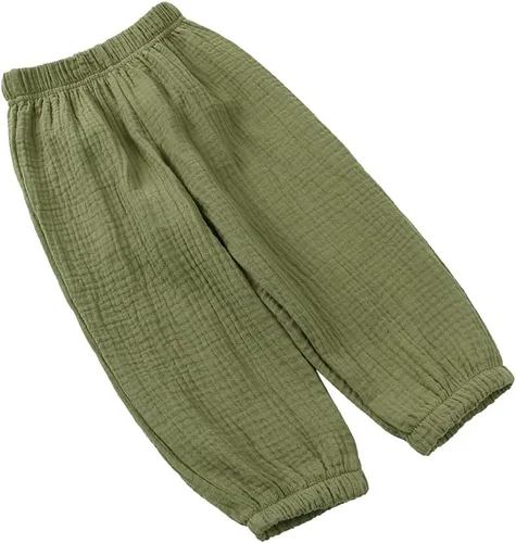 Miniatura 2 de Kids Tales Paquete de 3 pantalones de lino de algodón para niños y niñas, pantalones básicos lisos lisos para niños grandes, cintura elástica