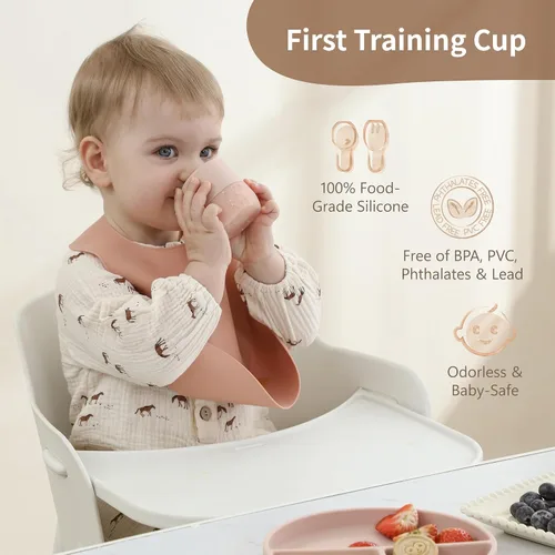 Miniatura 6 de Moonkie Baby Cup Duo Taza abierta para bebés + taza de entrenamiento con pajita Tazas infantiles de silicona para destete y autoalimentación