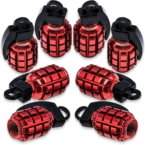 8 tapas de vástago de válvula de neumático, tapas de válvula de neumático de acero inoxidable para automóviles, camiones, SUV, motocicletas, Rojo