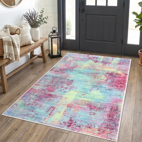 Miniatura 200 de IOHOUZE Alfombra pequeña abstracta de 2 x 3 pies, alfombra de entrada lavable para entrada interior, alfombras con respaldo de goma, alfombra gris