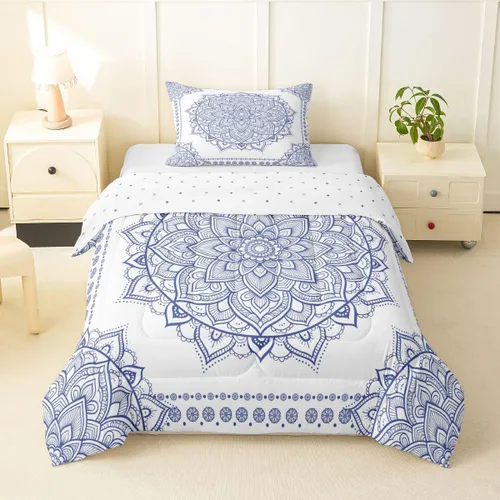 Miniatura 36 de Erosebridal Chic - Juego de edredón de flores tamaño Queen, juego de ropa de cama estética con mandala, juego de edredón gris turquesa, juego
