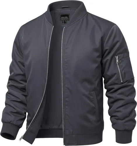 Miniatura 7 de CRYSULLY Chaquetas bomber ligeras para hombre, con cremallera completa, casual, rompevientos, de golf, a la moda, con bolsillo