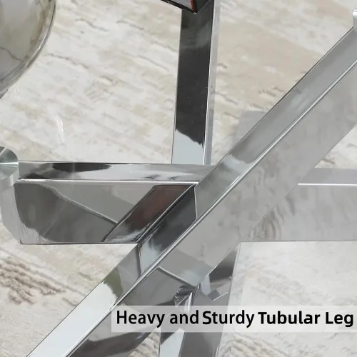 Miniatura 6 de Mesa de centro rectangular moderna, tapa de vidrio templado y pata tubular de metal, 47.3 pulgadas de largo x 23.6 pulgadas de ancho x 18.1 pulgadas