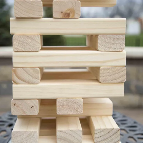 Miniatura 5 de HEY! PLAY! Juegos de mesa apilables en torre con 54 bloques de madera gigantes, juegos de patio no tradicionales para niños y adultos con estuche