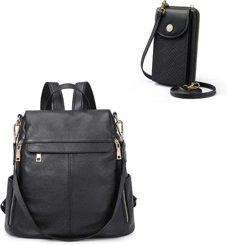 Kattee Mochila de cuero genuino con bloqueo RFID para mujer, monederos Corssbody para teléfono celular, carteras, Duradero, vintage