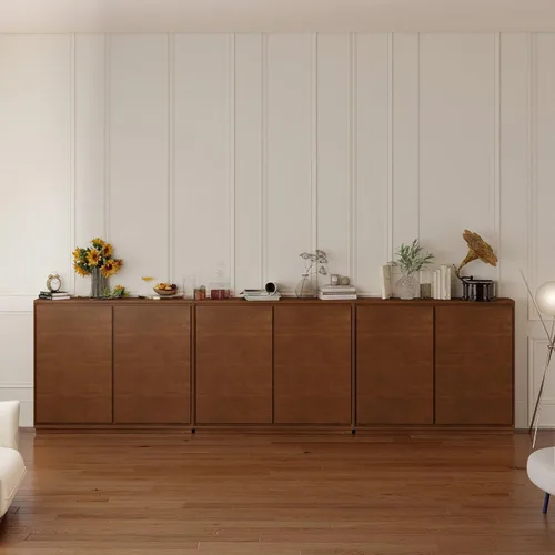 Miniatura 12 de LKTART Aparador de buffet moderno de mediados de siglo, aparador estrecho de nogal, armario de almacenamiento de madera Credenza con 2 puertas