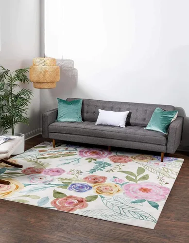 Miniatura 9 de Unique Loom Blossom Collection - Alfombra Ashley (2' 7" x 12' 2", alfombra de pasillo, azul/oliva)