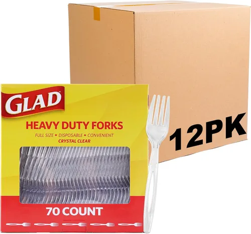 Miniatura 8 de Tenedores de plástico transparente Glad, juego de cubiertos desechables resistentes de tamaño estándar, tenedor desechable transparente, paquete