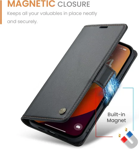 Miniatura 5 de SINIANL Funda tipo cartera compatible con iPhone 15 con tarjetero para mujeres y hombres, con bloqueo RFID, cierre magnético, función atril