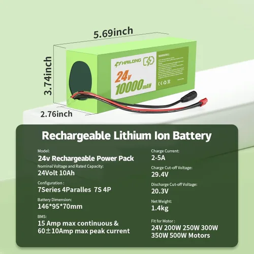 Miniatura 2 de 24V 10Ah Paquete de Energía Universal Recargable con Adaptador de 29.4V 2A BMS de 15A y Diseño Impermeable (Sistemas de 200-500W)