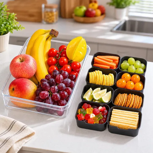 Miniatura 3 de Dingerjar Bandeja dividida para servir con tapa y asa - Snackle Box Contenedor de charcutería para bandejas de aperitivos portátiles, organizador