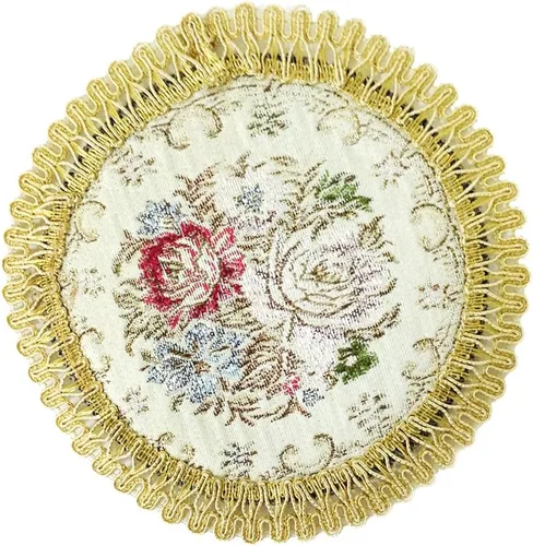 Wrapables® Mantel individual redondo vintage floral con bordado dorado (juego de 2), rosa romántico (7 pulgadas)
