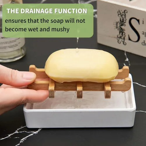Miniatura 3 de Jaboneras de bambú para ducha, soporte de barra de jabón de madera para baño, bandeja de jabón fácil de limpiar, duradera y con almohadillas Dos