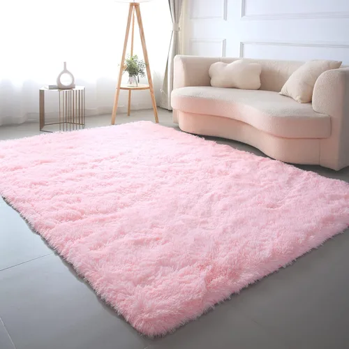 Miniatura 30 de Alfombras para dormitorio de niñas sala de estar: alfombra de área peluda de 5 x 7 para sala de juegos de niños, alfombra peluda de felpa pastel