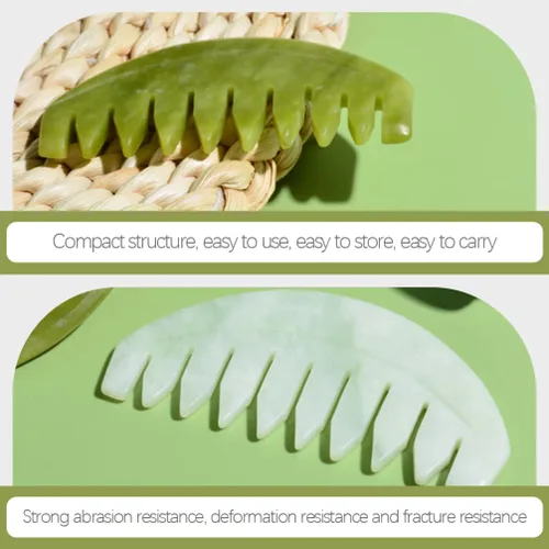 Miniatura 8 de FOMIYES Masajeador de cabeza, 2 piezas, peine de masaje de jade, Guasha, raspado del cuero cabelludo, peine de dientes anchos, masajeador de cuero