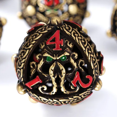 Miniatura 19 de Juego de dados de metal para DND – Diseño único de orbe hueco redondo para un mejor rodamiento – Hermoso juego de nudos celtas para juegos de rol