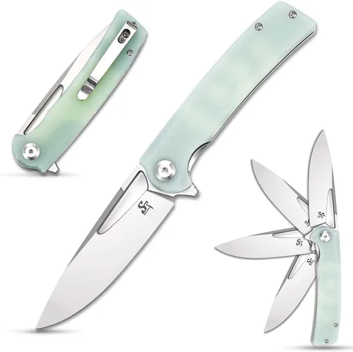Miniatura 8 de Sitivien Cuchillo plegable ST126, hoja de satén D2+asas G10, bloqueo de forro, clip de bolsillo de transporte profundo para exteriores y EDC (negro)