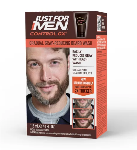 Just for Men Control GX Champú Reductor de Canas para Barba con Queratina, Colorea Gradualmente el Bigote y la Barba, Deja el Vello Facial Más