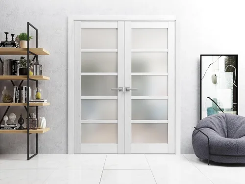 Miniatura 8 de SARTODOORS Puertas dobles francesas macizas de vidrio esmerilado de 36 x 80 pulgadas Quadro 4002 ceniza de chocolate Marcos de panel sólido