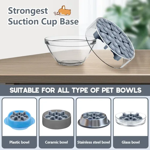 Miniatura 7 de Cuencos para perros de alimentación lenta, rompecabezas antiasfixia de silicona suave, alimentador lento, antideslizante para comer lentamente, Gris