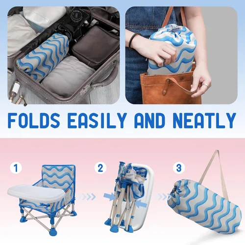 Miniatura 6 de Tiny Marvels Silla de bebé portátil 3 en 1, asiento elevador acogedor, silla de bebé con bandeja, plegable compacta, silla para niños pequeños
