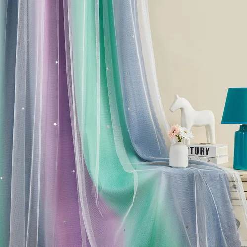 Miniatura 80 de XiDi Cortinas opacas con estrellas para habitaciones de niños, cortinas verdes para ventana de dormitorio de niños, azul y gris, 52 pulgadas de Azul