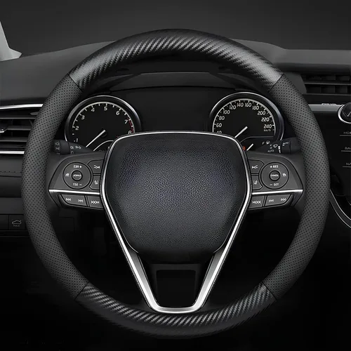 Miniatura 10 de Funda para volante en forma de D, parte inferior plana, cubierta de volante para automóvil de 14 1/2-15 pulgadas (37-39 cm), cuero de microfibra