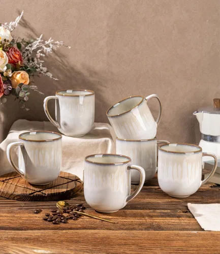 Miniatura 10 de LERATIO Juego de 6 tazas de café de cerámica de 12 onzas, grandes tazas de porcelana con mango grande para café con leche, capuchino, leche, cacao