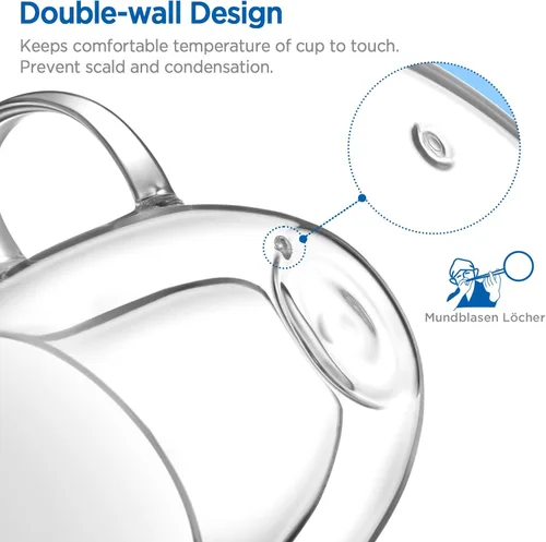 Miniatura 3 de Taza de café expreso glastal de 5oz de vidrio de doble pared, tazas de café con mango, juego de 2 tazas con platillo en forma de corazón, tazas