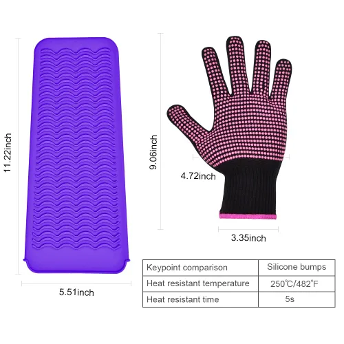 Miniatura 4 de IKOCO Guantes térmicos para peinar el cabello, 2 guantes resistentes al calor con bolsa de silicona para rizador, plancha plana, alisador, Rosa