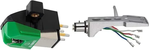 Audio-Technica AT-VM95E Cartucho giratorio de doble imán móvil verde y carcasa universal at-HS1 para tocadiscos LP120-USB, LP240-USB y LP1240-USB de
