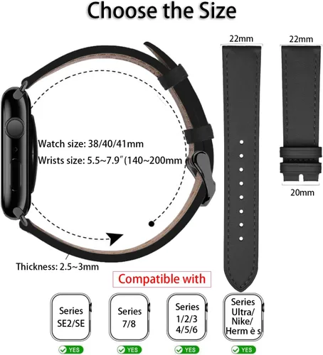 Miniatura 6 de Correas de cuero compatibles con Apple Watch Series para mujeres y hombres, correa de cuero genuino de repuesto para iWatch