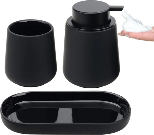 Miniatura 16 de BosilunLife Juego de accesorios de baño 3 piezas - Juego de dispensador de jabón con espuma de cerámica para baño, decoración de baño estilo casa