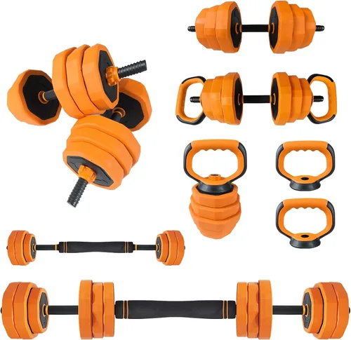 Juego de mancuernas ajustables, pesas ajustables 4 en 1 para gimnasio en casa, 4 modos de cambio, naranja y negro