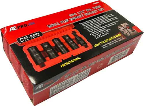 Miniatura 3 de ATE Pro USA. - Juego de 5 llaves de vaso de impacto de pared fina de 1/2 pulgada DR. CR-MO", 8 tamaños estándar SAE y métrico profundo, incluye