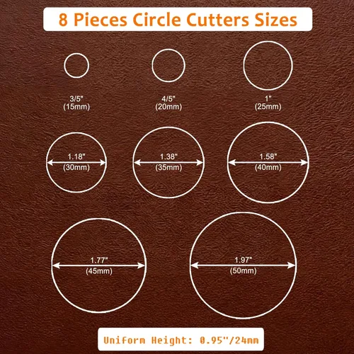Miniatura 2 de Juego de herramientas de corte circular de cuero, 8 piezas de herramientas de perforación circular de 15, 20, 25, 30, 35, 40, 45, 1.969 in