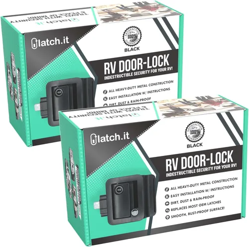 Miniatura 13 de LATCH.IT Reemplazo de Cerradura de Puerta Negra para RV Manija de Puerta de RV Totalmente de Metal se Adapta a Agujeros de 2.75"x3.75" Cerradura