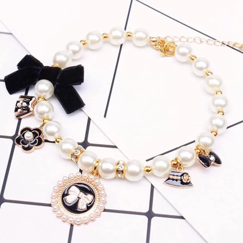 Miniatura 5 de Collares de perlas para perros, collar de lazo de princesa, collar para mascotas, collar lindo para cachorros, accesorios de joyería de gato, correa