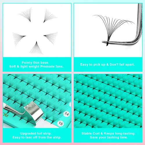 Miniatura 4 de VAVALASH Extensiones de pestañas postizas en abanico 10D, 14D, 16D, 20D 0.05, 0.07 de grosor, con rizado C/D, con tallo medio, extensiones