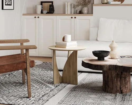 Miniatura 5 de Mesa auxiliar redonda, mesa auxiliar estética moderna con chapa de roble, mesa decorativa de madera para sala de estar, dormitorio (A, natural)