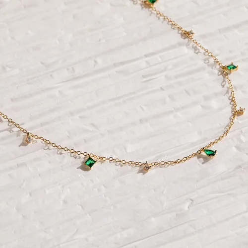 Miniatura 3 de Delicado collar de oro para mujer, chapado en oro con circonita cúbica gota satélite collar de cadena para mujer