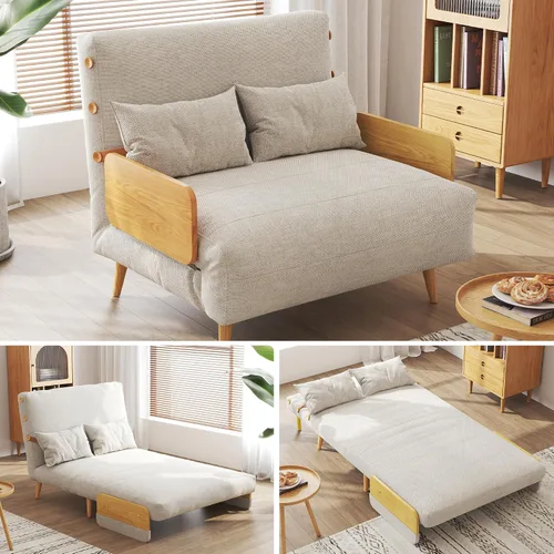 Miniatura 21 de JASIWAY Silla convertible para adultos, silla futón convertible 3 en 1 de lino con almohada, sofá cama individual plegable, cama de invitados