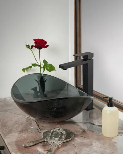 Miniatura 3 de Llave de fregadero de lavabo negro mate, ARCORA llave de baño alta de una sola manija, llave de lavabo de un solo agujero para tocador con desagüe