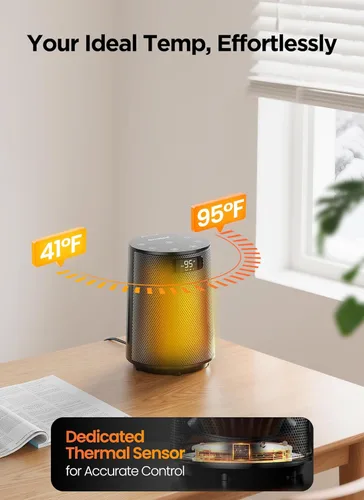 Miniatura 3 de GiveBest Calentador de espacio, calentadores eléctricos portátiles para uso en interiores con termostato y control remoto, oscilación de 70°, Negro