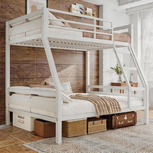 Miniatura 14 de Einhomn Litera matrimonial sobre matrimonial, cama de metal resistente con escalera y barandilla de longitud completa, espacio de almacenamiento